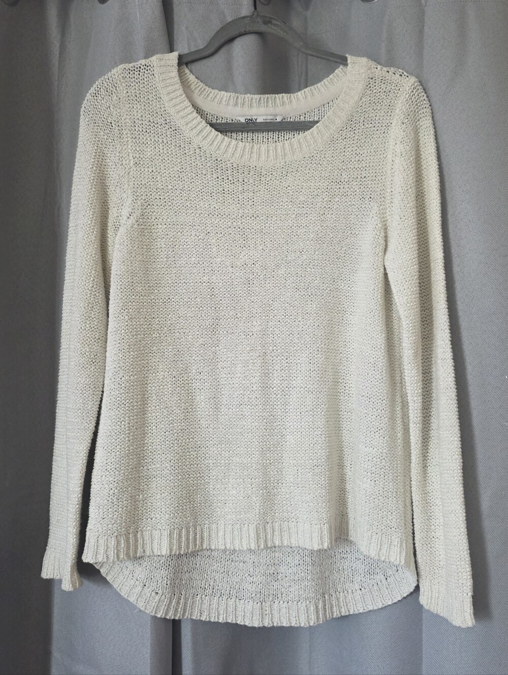 ONLY Cream Open Knit Sweater | Scoop Neck High-Low Tunic Pullover Medium